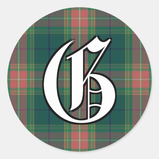 Irish Classic Clan Gallagher Tartan Monogram Ronde Sticker (Voorkant)