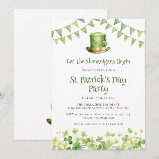 Irish Clover Leprechaun Hat Lucky Shenanigans Kaart (Voorkant / Achterkant)