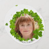 Irish Clover Lijst Photo Round Invitation Kaart (Voorkant / Achterkant)