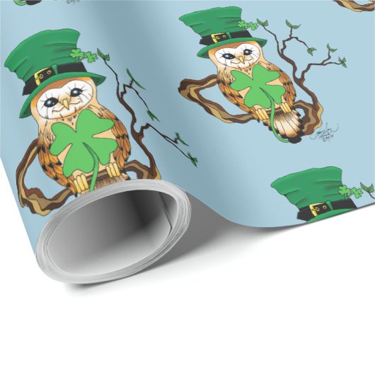 Irish Clovers Uil Groen Cadeaupapier (Rol Hoek)