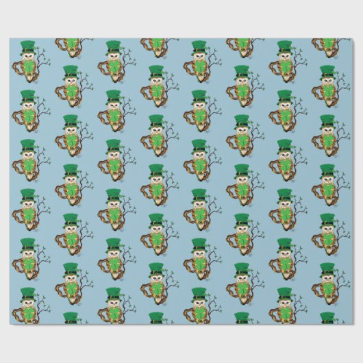 Irish Clovers Uil Groen Cadeaupapier (Vlak)