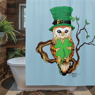 Irish Clovers Uil Groen Douchegordijn