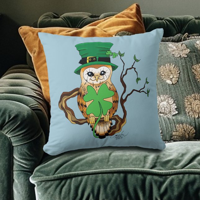 Irish Clovers Uil Groen Kussen (Creator heeft geüpload)