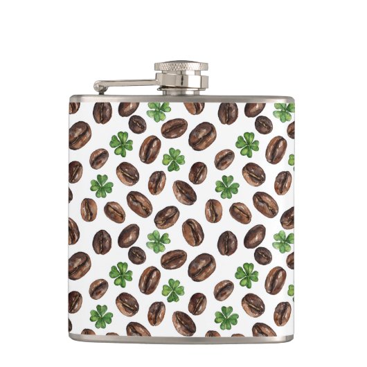 Irish Coffee Beans and Shamrocks Funny Design Heupfles (Voorkant)