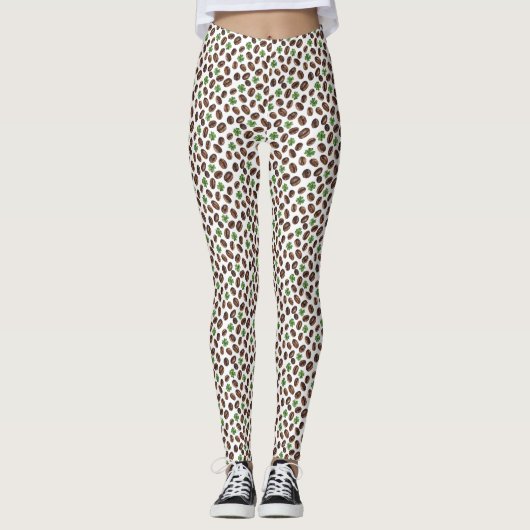 Irish Coffee Beans and Shamrocks Funny Design Leggings (Voorkant)