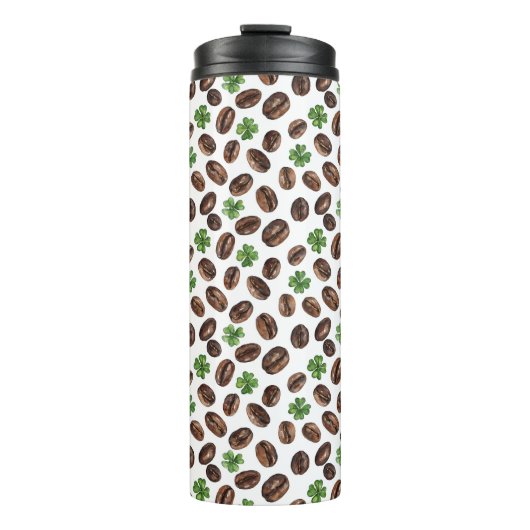 Irish Coffee Beans and Shamrocks Funny Design Thermosbeker (Voorkant)