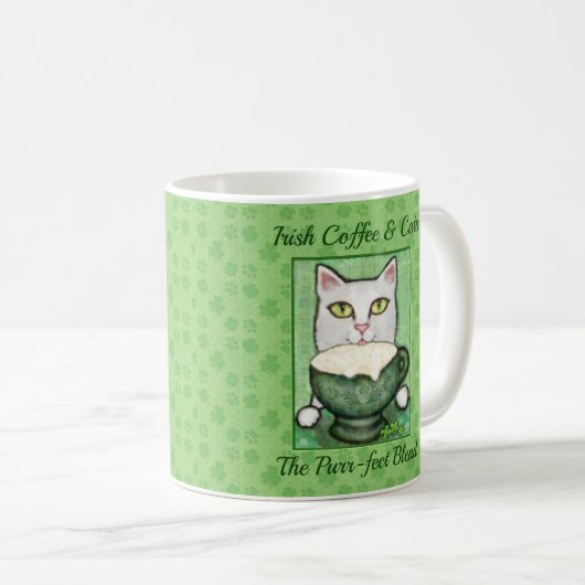 Irish Coffee St. Patrick's Day White Cat Koffiemok (Voorkant rechts)