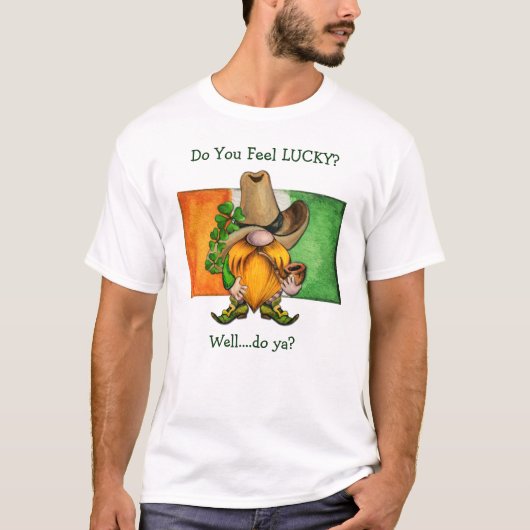 Irish Cowboy Gnome Do You Feel Lucky T-Shirt (Voorkant)