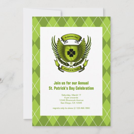 Irish Crest St. Patrick's Day Party Invitation Kaart (Voorkant)