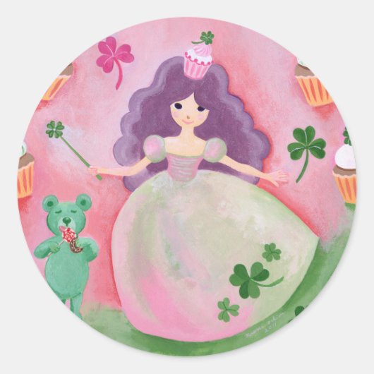 Irish Cupcake Princess Painting Ronde Sticker (Voorkant)