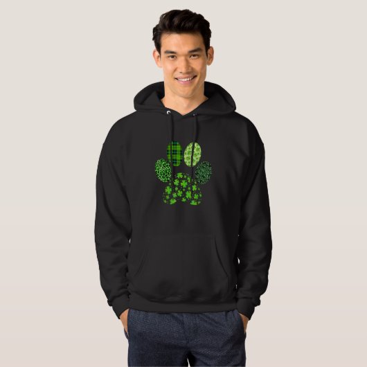 Irish Cute Dog Paw Clovers St Patrick's Day Lucky Hoodie (Voorkant volledig)