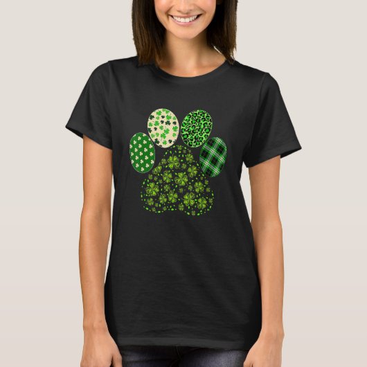 Irish Cute Dog Paw Clovers St Patricks Day Lucky S T-shirt (Voorkant)