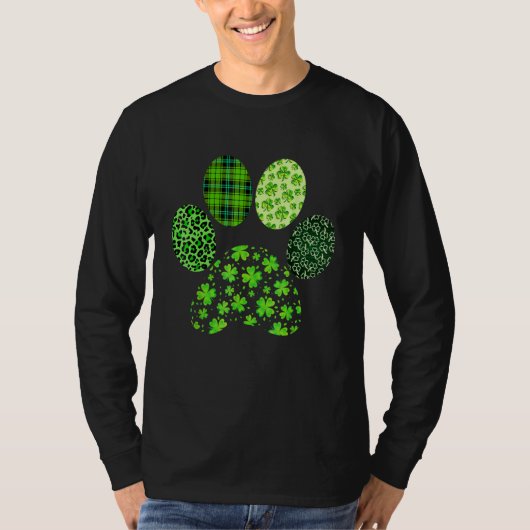 Irish Cute Dog Paw Clovers St Patrick's Day Lucky  T-shirt (Voorkant)