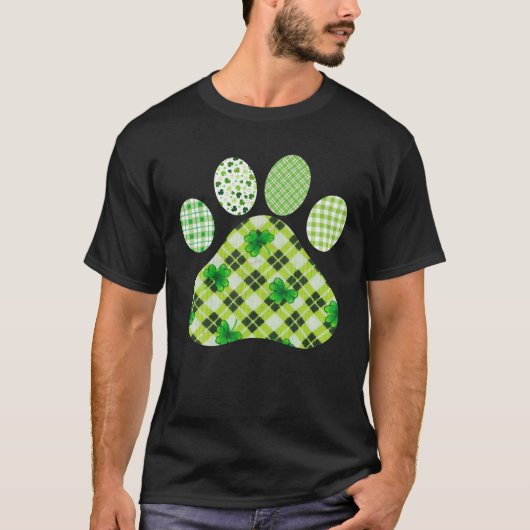 Irish Cute Dog Paw Print Clovers, St Patrick's Day T-shirt (Voorkant)