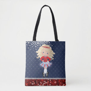 Irish Dance Blond Girl Soft Shoe Blue, Red Tote Bag