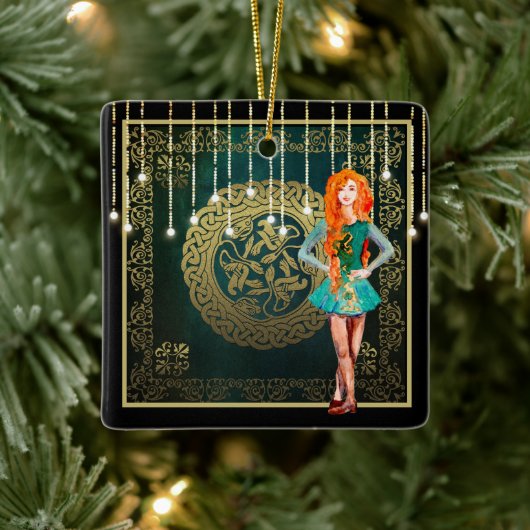 Irish Dance Green en Gold Celtic Knot kerst Keramisch Ornament (Boom)