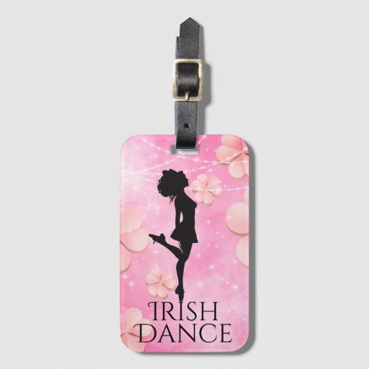 Irish Dance Hard Shoe Pink Shamrocken Clovers Bagagelabel (Voorkant (verticaal))