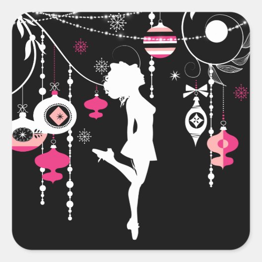 Irish Dance Kerstsierents Pink and Black Vierkante Sticker (Voorkant)