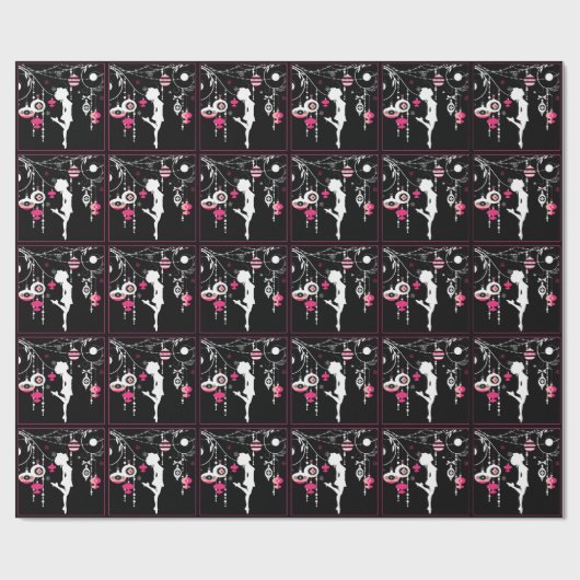 Irish Dance kerstversients roze Black Cadeaupapier (Vlak)