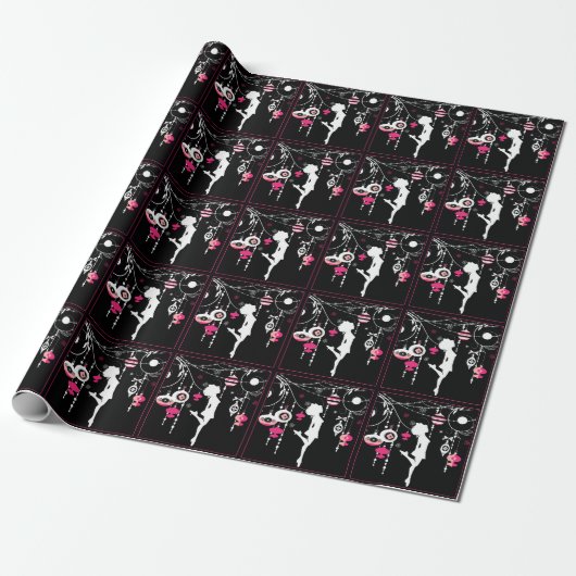 Irish Dance kerstversients roze Black Cadeaupapier (Uitgerold)