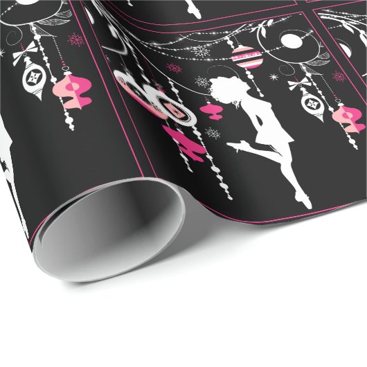 Irish Dance kerstversients roze Black Cadeaupapier (Rol Hoek)
