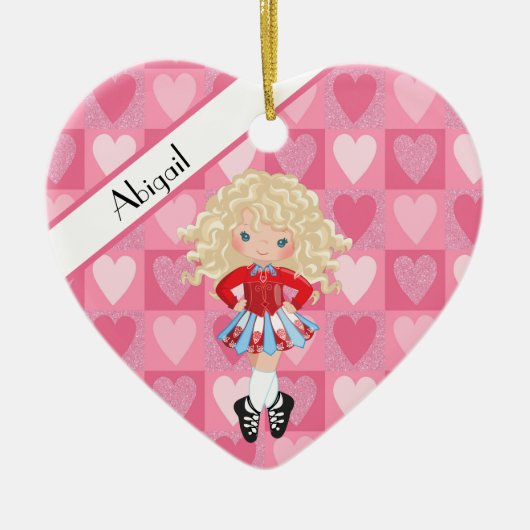 Irish Dance Pink Monochrome Heart Kerstmis Keramisch Ornament (Voorkant)