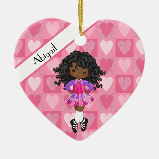 Irish Dance Pink Monochrome Heart Kerstmis Keramisch Ornament (Voorkant)