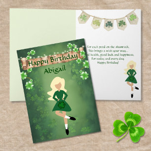 Irish Dance Shamrock Wish Blond Hair Birthday Kaart