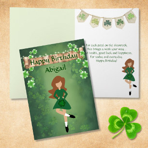 Irish Dance Shamrock Wish Brown Hair Birthday Kaart