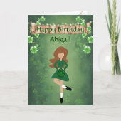 Irish Dance Shamrock Wish Brown Hair Birthday Kaart (Voorkant)