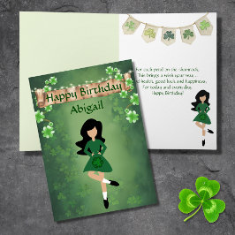 Irish Dance Shamrock Wishes Black Hair Birthday Kaart