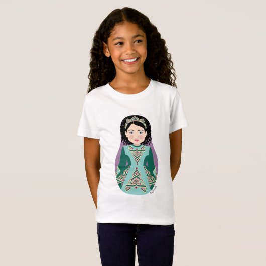 Irish Dancer Black Hair Matryoshka Girls' T-Shirt (Voorkant volledig)