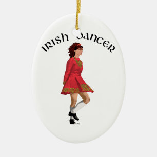 Irish Dancer Brunette in Red Keramisch Ornament