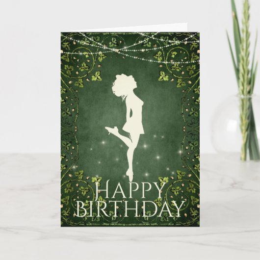 Irish Dancer Hard Shoe Ivy and Lights Birthday Kaart (Voorkant)