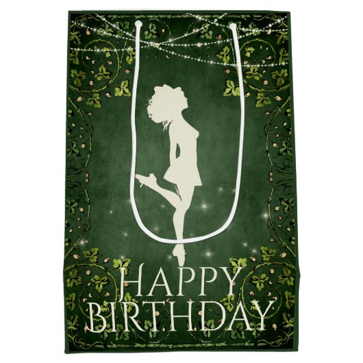 Irish Dancer Hard Shoe Ivy and Lights Birthday Medium Cadeauzakje (Achterkant)