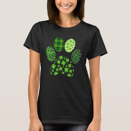 Irish Dog Paw Clovers St Patricks Day Leopard Plai T-shirt (Voorkant)