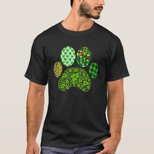 Irish Dog Paw Clovers St Patrick's Day Lucky Shamr T-shirt (Voorkant)