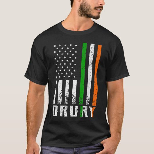 Irish DRURY Family American Flag Ireland Flag T-shirt (Voorkant)