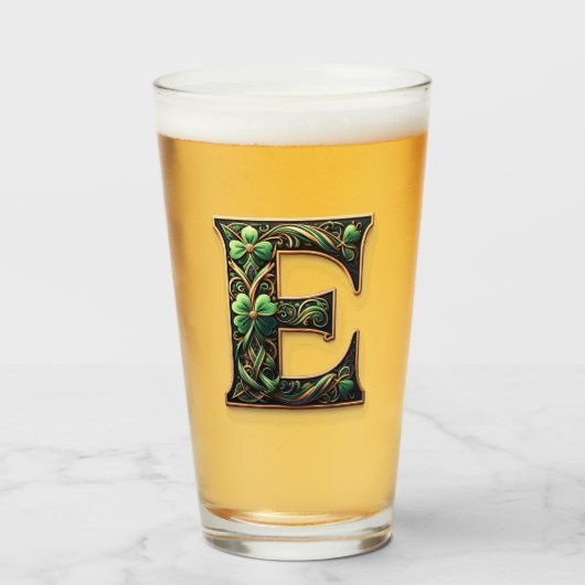 Irish E Monogram pint glass Glas (Voorkant gevuld)