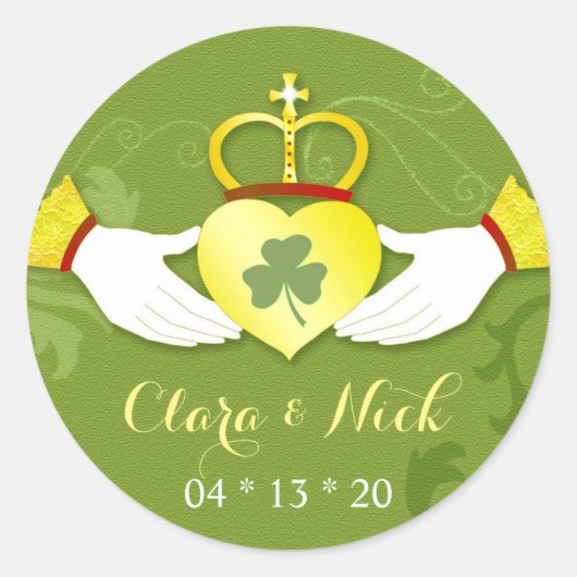 Irish Elegance Gold & Green Wedding Favor Ronde Sticker (Voorkant)