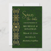 Irish Elegant Gold Abstract Dark Green Wedding Save The Date (Voorkant)