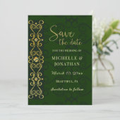 Irish Elegant Gold Abstract Dark Green Wedding Save The Date (Staand voorkant)