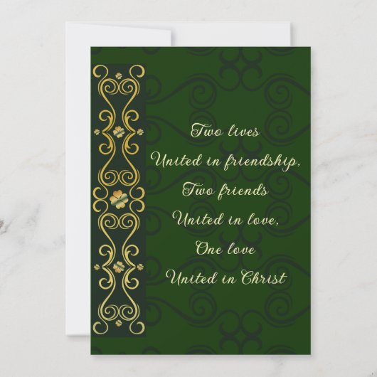 Irish Elegant Gold Abstract Dark Green Wedding Save The Date (Achterkant)