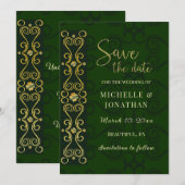 Irish Elegant Gold Abstract Dark Green Wedding Save The Date (Voorkant / Achterkant)