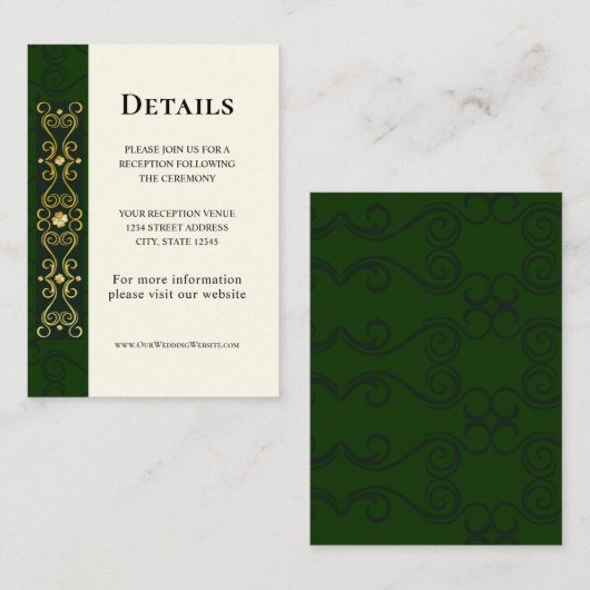 Irish Elegant Gold Artwork Abstract Green Wedding Informatiekaartje (Voorkant / Achterkant)