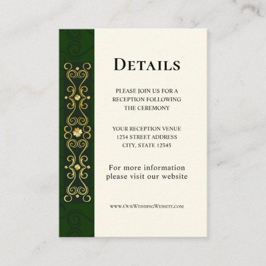 Irish Elegant Gold Artwork Abstract Green Wedding Informatiekaartje (Voorkant)