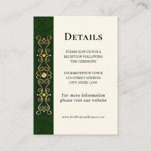 Irish Elegant Gold Artwork Abstract Green Wedding Informatiekaartje