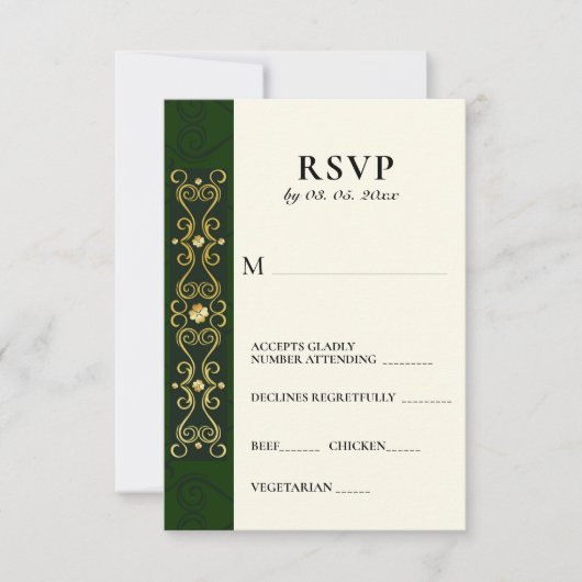 Irish Elegant Gold Artwork Abstract Green Wedding RSVP Kaartje (Voorkant)