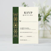 Irish Elegant Gold Artwork Abstract Green Wedding RSVP Kaartje (Staand voorkant)