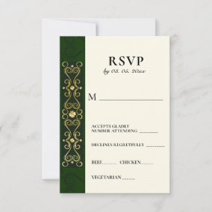 Irish Elegant Gold Artwork Abstract Green Wedding RSVP Kaartje